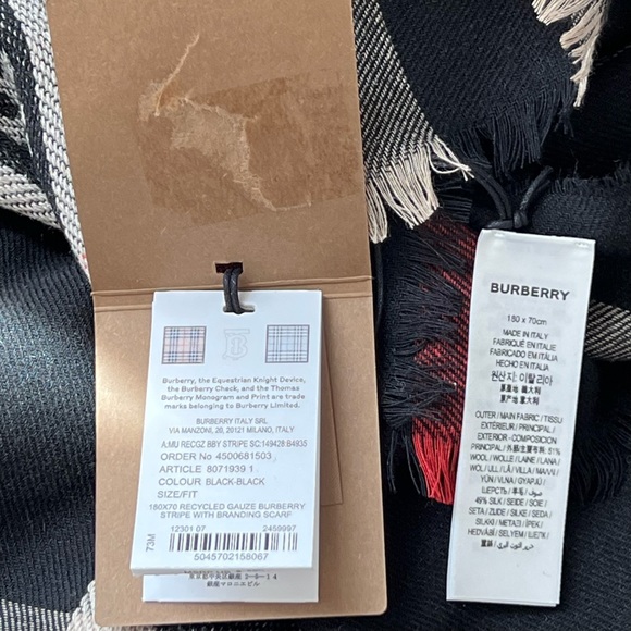 Burberry Gauze Stripe Scarf in Black - Picture 8 of 9